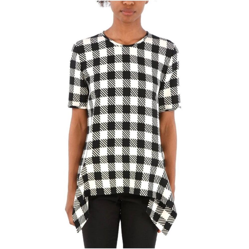 Victoria Victoria Beckham Women's 10 Plaid Check Pullover Top Black Cream Office
